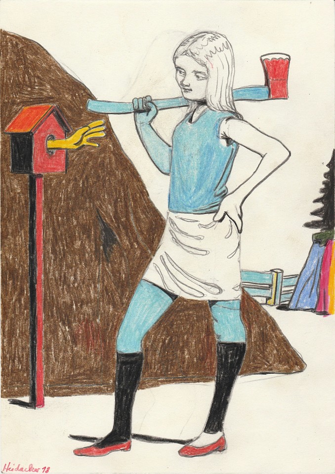 Stephanus Heidacker, Woman with Axe, 2018
graphite & colored pencil on paper, 12" x 8" unframed
figurative, contemporary, bright colors, earth colors, humorous
STEPH-356
$1,800