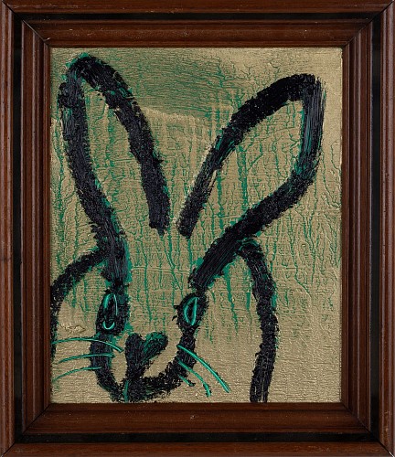 Untitled Black Bunny on Metallic Gold and Green, 2019