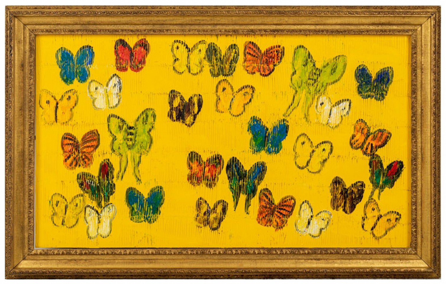 Hunt Slonem, Yellow Migration Question Mark Comma, 2021
oil on canvas, 30" x 52.5" x 38" x 60.5" framed
HS 260
Price Upon Request