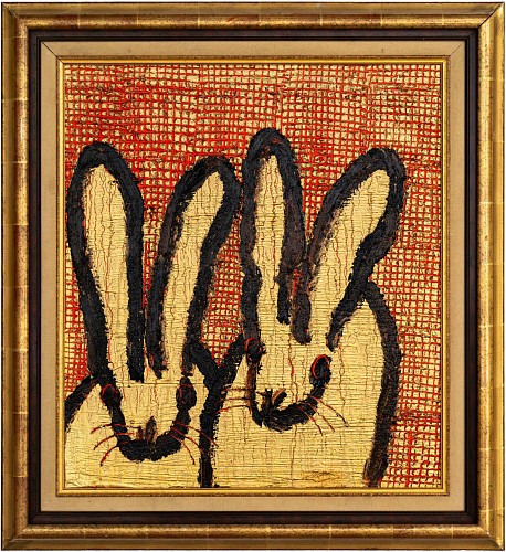 Hunt Slonem - Scored Red Rabbits, 2024