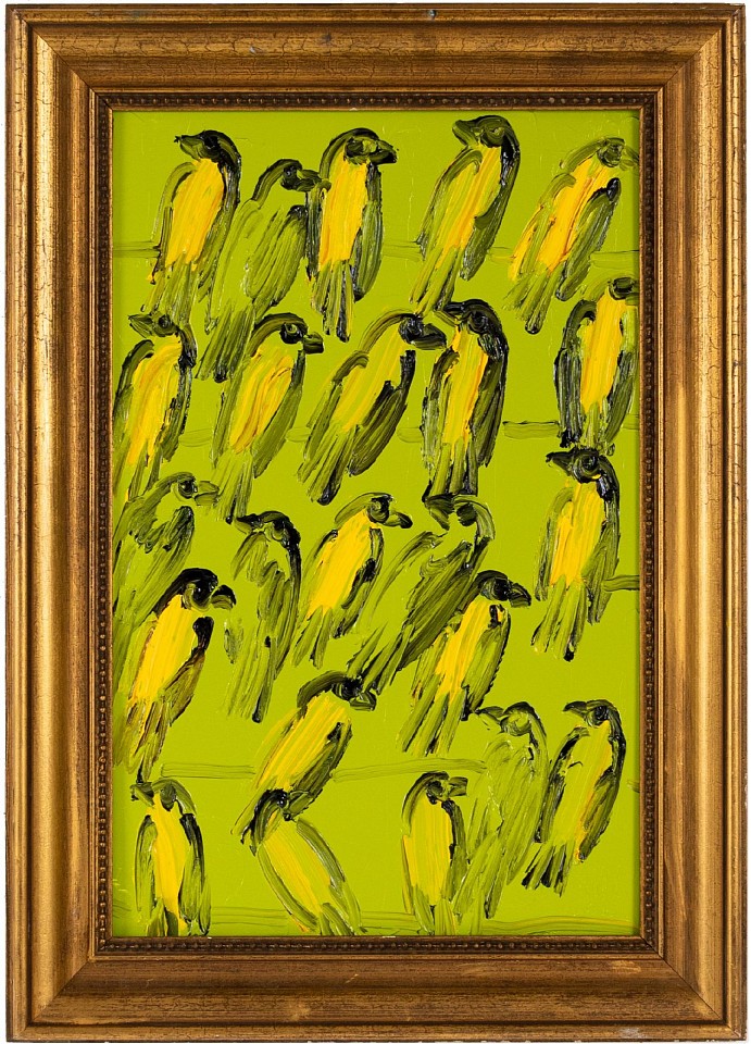 Hunt Slonem, Green Singers, 2022
oil on wood, 20" x 13", 25" x 18" framed
HS 282
Price Upon Request