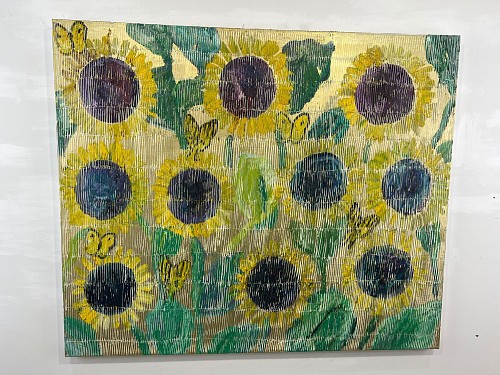 Hunt Slonem - Sunflowers & Sulphurs & Swallowtails, oil on canvas, 2023