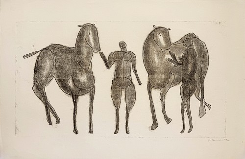 Otto Neumann 1895-1975 - Two Men with Horses, 1959