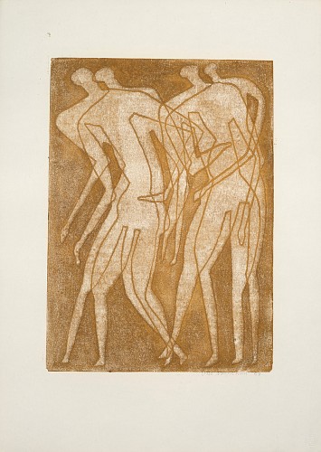 Otto Neumann 1895-1975 - Four gold/ocher Men Dancy, 1959