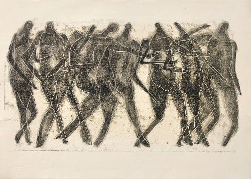 Otto Neumann 1895-1975 - Nine Abstract Male Figures Gathering, 1956