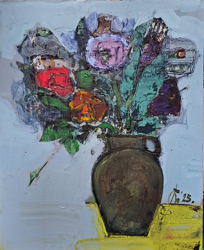 Serhiy Hai Untitled, Multicolored Flowers in Gray Vase, 2025