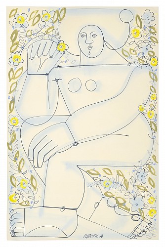 America Martin -&nbsp;Pastel and & Ink On Paper